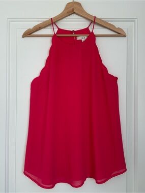 Noroh Hot Pink Scalloped-Edge Spaghetti Strap Camisole